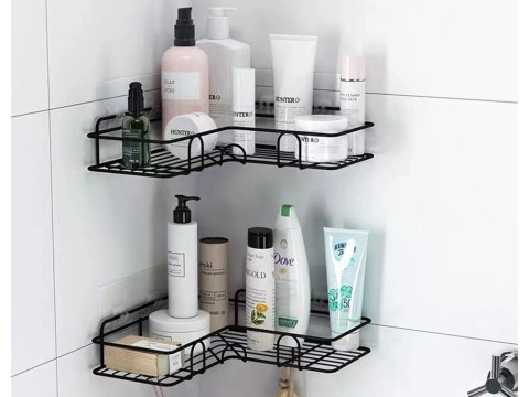 Półka łazienkowa do łazenki pod prysznic narożna loft wisząca 2x haczyk Półka łazienkowa do łazenki pod prysznic narożna loft wisząca 2x haczyk