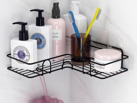 Półka łazienkowa do łazenki pod prysznic narożna loft wisząca 2x haczyk Półka łazienkowa do łazenki pod prysznic narożna loft wisząca 2x haczyk