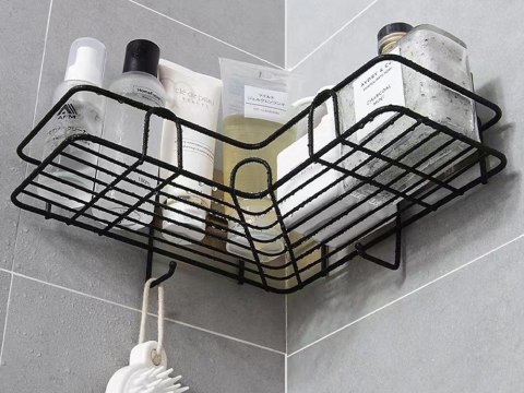 Półka łazienkowa do łazenki pod prysznic narożna loft wisząca 2x haczyk Półka łazienkowa do łazenki pod prysznic narożna loft wisząca 2x haczyk