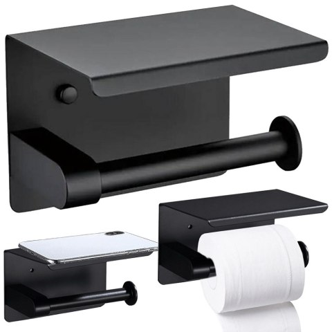 Uchwyt wieszak na papier toaletowy z półką na telefon czarny loft wc stal Uchwyt wieszak na papier toaletowy z półką na telefon czarny loft wc stal