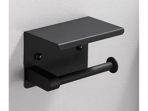 Uchwyt wieszak na papier toaletowy z półką na telefon czarny loft wc stal Uchwyt wieszak na papier toaletowy z półką na telefon czarny loft wc stal