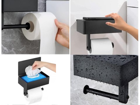 Uchwyt wieszak na papier toaletowy pojemnik z półką na telefon loft wc stal Uchwyt wieszak na papier toaletowy pojemnik z półką na telefon loft wc stal