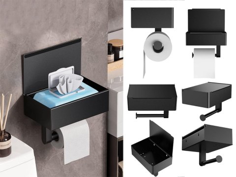 Uchwyt wieszak na papier toaletowy pojemnik z półką na telefon loft wc stal Uchwyt wieszak na papier toaletowy pojemnik z półką na telefon loft wc stal