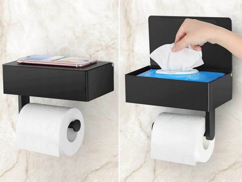 Uchwyt wieszak na papier toaletowy pojemnik z półką na telefon loft wc stal Uchwyt wieszak na papier toaletowy pojemnik z półką na telefon loft wc stal