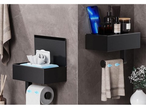 Uchwyt wieszak na papier toaletowy pojemnik z półką na telefon loft wc stal Uchwyt wieszak na papier toaletowy pojemnik z półką na telefon loft wc stal