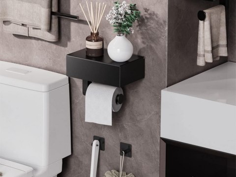Uchwyt wieszak na papier toaletowy pojemnik z półką na telefon loft wc stal Uchwyt wieszak na papier toaletowy pojemnik z półką na telefon loft wc stal