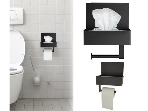 Uchwyt wieszak na papier toaletowy pojemnik z półką na telefon loft wc stal Uchwyt wieszak na papier toaletowy pojemnik z półką na telefon loft wc stal