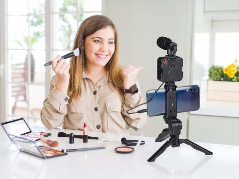 Zestaw do vlogowania statyw mikrofon do telefonu uchwyt nagrywanie filmów Zestaw do vlogowania statyw mikrofon do telefonu uchwyt nagrywanie filmów