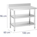 STÓŁ BLAT ROBOCZY STALOWY NIERDZEWNY PRZYŚCIENNY Z RANTEM 2 PÓŁKI 100 X 60 CM