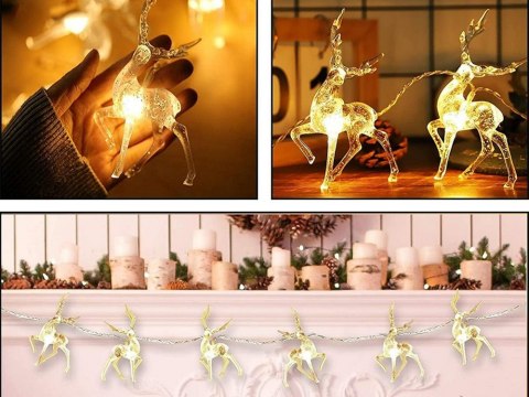 Lampki girlanda boże narodzenie renifery 10 szt led z brokatem na choinkę Lampki girlanda boże narodzenie renifery 10 szt led z brokatem na choinkę