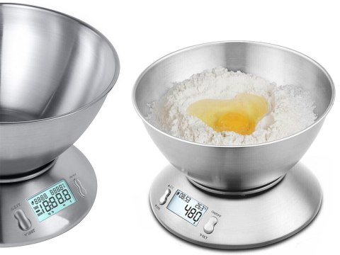 Waga kuchenna elektroniczna cyfrowa z misą miska 5kg lcd srebrna metalowa Waga kuchenna elektroniczna cyfrowa z misą miska 5kg lcd srebrna metalowa