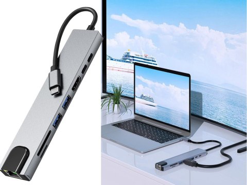 Hub adapter 8w1 przejściówka 2x usb-c thunderbolt 3 2xusb hdmi sd rj45 Hub adapter 8w1 przejściówka 2x usb-c thunderbolt 3 2xusb hdmi sd rj45