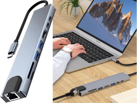 Hub adapter 8w1 przejściówka 2x usb-c thunderbolt 3 2xusb hdmi sd rj45 Hub adapter 8w1 przejściówka 2x usb-c thunderbolt 3 2xusb hdmi sd rj45