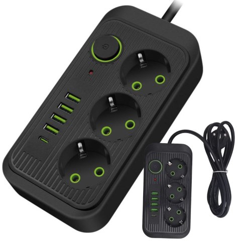 Przedłużacz listwa zasilająca sieciowa 3 gniazda 250v 2m 4x usb 1x ucb-c Przedłużacz listwa zasilająca sieciowa 3 gniazda 250v 2m 4x usb 1x ucb-c