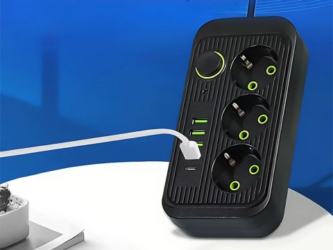 Przedłużacz listwa zasilająca sieciowa 3 gniazda 250v 2m 4x usb 1x ucb-c Przedłużacz listwa zasilająca sieciowa 3 gniazda 250v 2m 4x usb 1x ucb-c