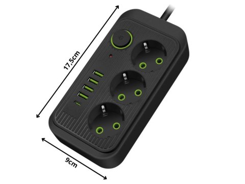 Przedłużacz listwa zasilająca sieciowa 3 gniazda 250v 2m 4x usb 1x ucb-c Przedłużacz listwa zasilająca sieciowa 3 gniazda 250v 2m 4x usb 1x ucb-c
