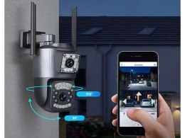 Kamera z dwoma obiektywami wifi zewnętrzna obrotowa detektor ruchu ip 4g