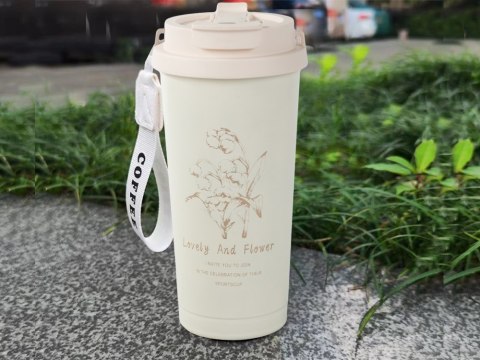 Kubek termiczny 530ml słomka z uchwytem stalowy termos na zimne i gorące Kubek termiczny 530ml słomka z uchwytem stalowy termos na zimne i gorące