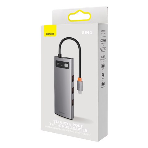 8W1 HUB ADAPTER STARJOY USB-C DO USB-C PD 3X USB-A HDMI RJ-45 SD TF SZARY 8W1 HUB ADAPTER STARJOY USB-C DO USB-C PD 3X USB-A HDMI RJ-45 SD TF SZARY