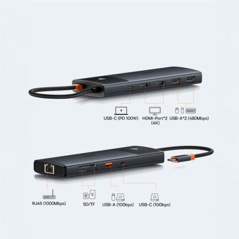 10W1 HUB ADAPTER USB-C DO USB-C PD / 3X USB-A / 2X HDMI / RJ-45 / SD / TF CZARNY 10W1 HUB ADAPTER USB-C DO USB-C PD / 3X USB-A / 2X HDMI / RJ-45 / SD / TF CZARNY