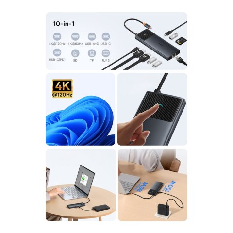 10W1 HUB ADAPTER USB-C DO USB-C PD / 3X USB-A / 2X HDMI / RJ-45 / SD / TF CZARNY 10W1 HUB ADAPTER USB-C DO USB-C PD / 3X USB-A / 2X HDMI / RJ-45 / SD / TF CZARNY