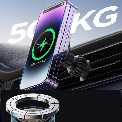 MAGNETYCZNY UCHWYT SAMOCHODOWY ŁADOWARKA 15W NA KRATKĘ WENTYLACYJNĄ CZARNA MAGNETYCZNY UCHWYT SAMOCHODOWY ŁADOWARKA 15W NA KRATKĘ WENTYLACYJNĄ CZARNA