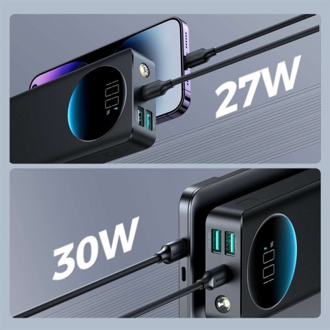 POWERBANK Z LATARKĄ 30W 20000MAH + KABEL USB-A - USB-C 25CM CZARNY POWERBANK Z LATARKĄ 30W 20000MAH + KABEL USB-A - USB-C 25CM CZARNY