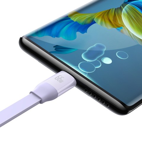 Zwijany kabel przewód 3w1 USB microUSB + Iphone Lightning + USB-C 66W 1.1m fioletowy Zwijany kabel przewód 3w1 USB microUSB + Iphone Lightning + USB-C 66W 1.1m fioletowy