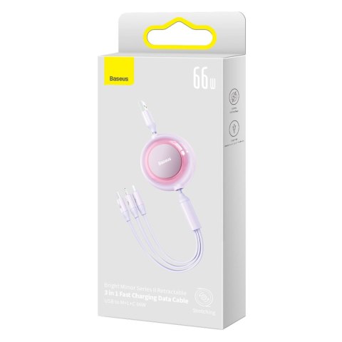 Zwijany kabel przewód 3w1 USB microUSB + Iphone Lightning + USB-C 66W 1.1m fioletowy Zwijany kabel przewód 3w1 USB microUSB + Iphone Lightning + USB-C 66W 1.1m fioletowy