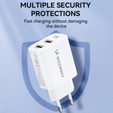 Ładowarka sieciowa 100-240V 30W USB-C 2x USB-A biała Ładowarka sieciowa 100-240V 30W USB-C 2x USB-A biała