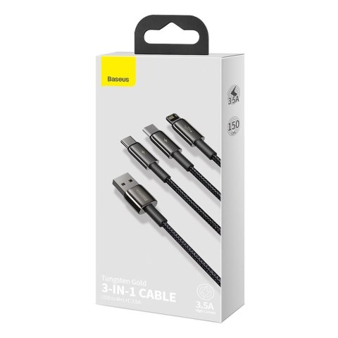 Kabel przewód 3w1 USB USB-C Iphone Lightning microUSB 3.5 A 1.5 m czarny Kabel przewód 3w1 USB USB-C Iphone Lightning microUSB 3.5 A 1.5 m czarny