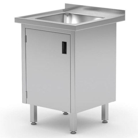 Zlew roboczy gastronomiczny z szafką z drzwiami na zawiasach spawany 60x60x85 cm - Hendi 813522