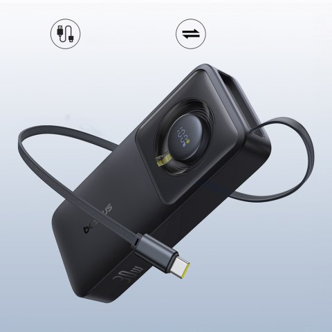 Powerbank 10000mAh 30W z portem USB-C i rozwijanym kablem USB-C Free2Pull - czarny