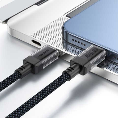 Kabel przewód USB-C z nylonowym oplotem PD 60W 480Mb/s - czarny