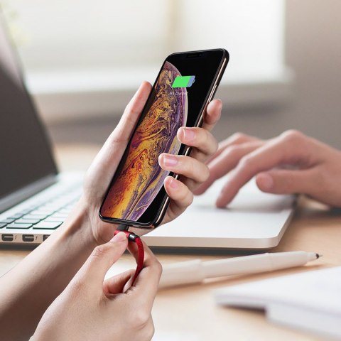 Kabel przewód kątowy iPhone Lightning - USB-A MFi 2.4A 1m - czerwony