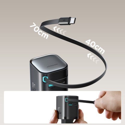 Ładowarka sieciowa GaN 65W USB-A USB-C z wbudowanym kablem USB-C - czarna