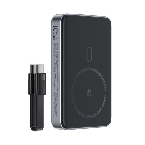 Powerbank magnetyczny 10000mAh indukcyjny 2x USB-C PD 30W + kabel USB-C - czarny