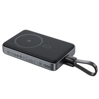 Powerbank magnetyczny 10000mAh indukcyjny 2x USB-C PD 30W + kabel USB-C - czarny