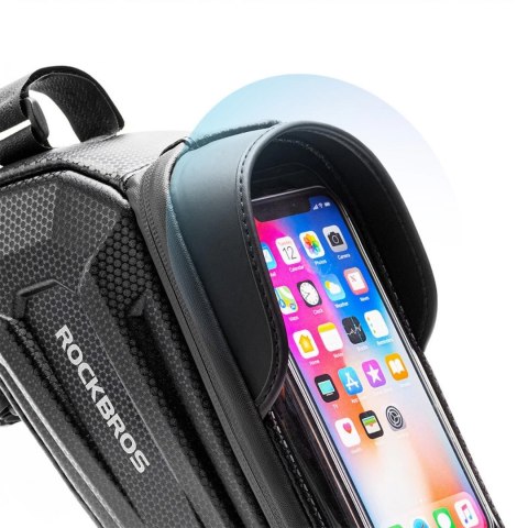 Sakwa rowerowa na ramę pancerna z kieszonką na telefon nawigację 1.7l + pokrowiec - czarna