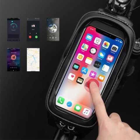 Sakwa rowerowa na ramę pancerna z kieszonką na telefon nawigację 1.7l + pokrowiec - czarna