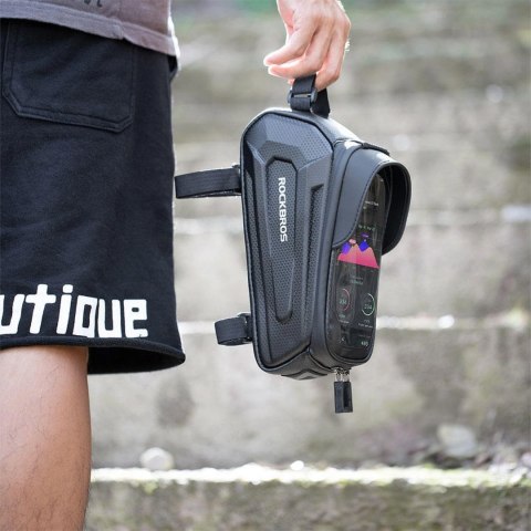 Sakwa rowerowa na ramę pancerna z kieszonką na telefon nawigację 1.7l + pokrowiec - czarna