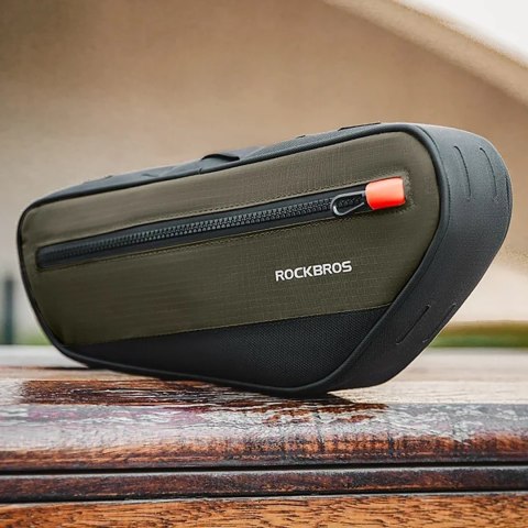 Torba rowerowa na ramę roweru z kieszenią boczną 1.7l - zielono-czarna
