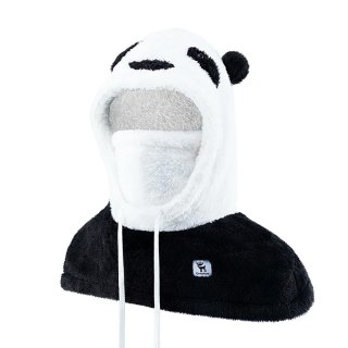 Ciepła kominiarka zimowa z futerka Panda dla dzieci i dorosłych rozmiar L - czarna/biała