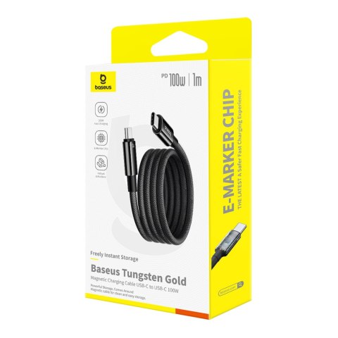 Kabel przewód Tungsten Gold z organizerem magnetycznym USB-C 100W 1m - czarny