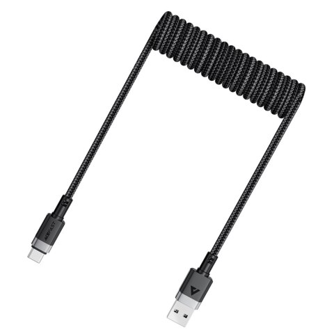 Kabel przewód spiralny USB-A - USB-C 480Mb/s 3A 1.2m - czarny