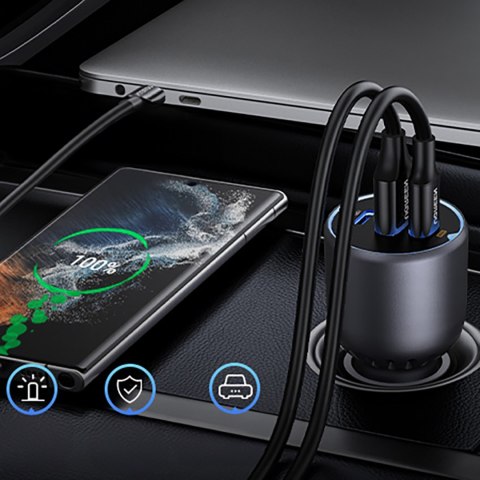 Ładowarka samochodowa 130W 2x USB-C 1x USB-A - szara