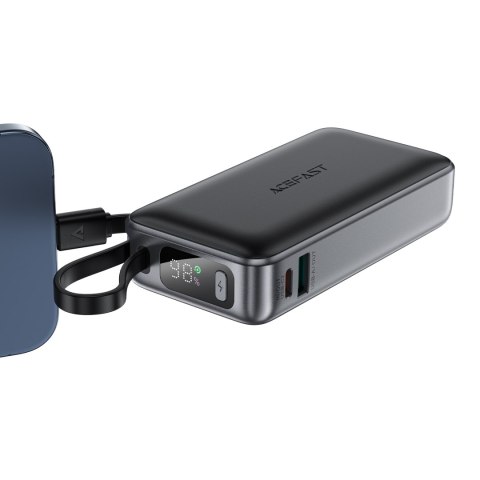 Powerbank 10000mAh PD30W z wbudowanym kablem USB-C - czarny