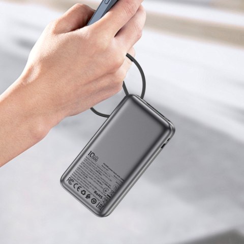 Powerbank 10000mAh PD30W z wbudowanym kablem USB-C - czarny