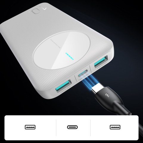 Powerbank JR-PBF12 10000mAh 2.4A 2x USB-A 1x USB-C - biały
