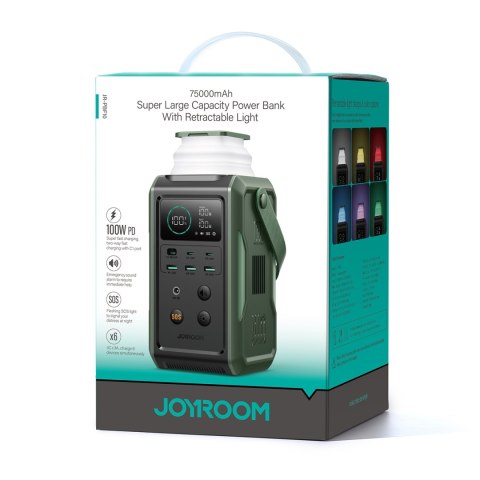 Powerbank turystyczny 75000mAh 100W USB-C USB-A lampka sygnał SOS - zielony